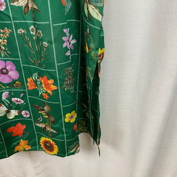 LOFT Green Floral Bird Butterfly Garden Puff Sleeve Shift Midi Dress Sz.M NWT - Picture 14 of 16
